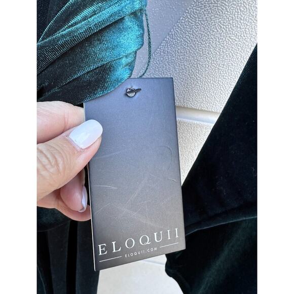 NWT Eloquii Velvet Cocktail Wrap Dress With Tie Hi Low Hem Emerald Green Size 20 - Picture 12 of 13